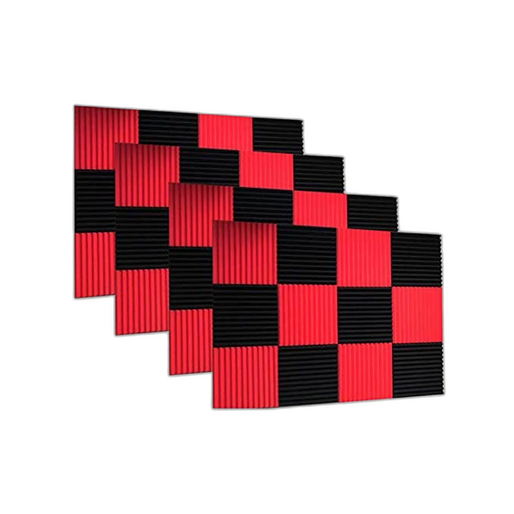 12 Pack Black & Red Foam Wedge Studio Soundproofing Panels