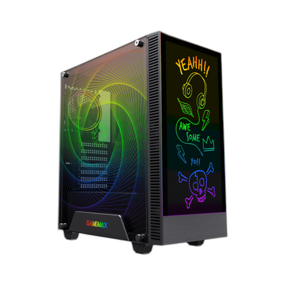 GameMax Kreator ATX Mid Tower Case, Black with ARGB Fans