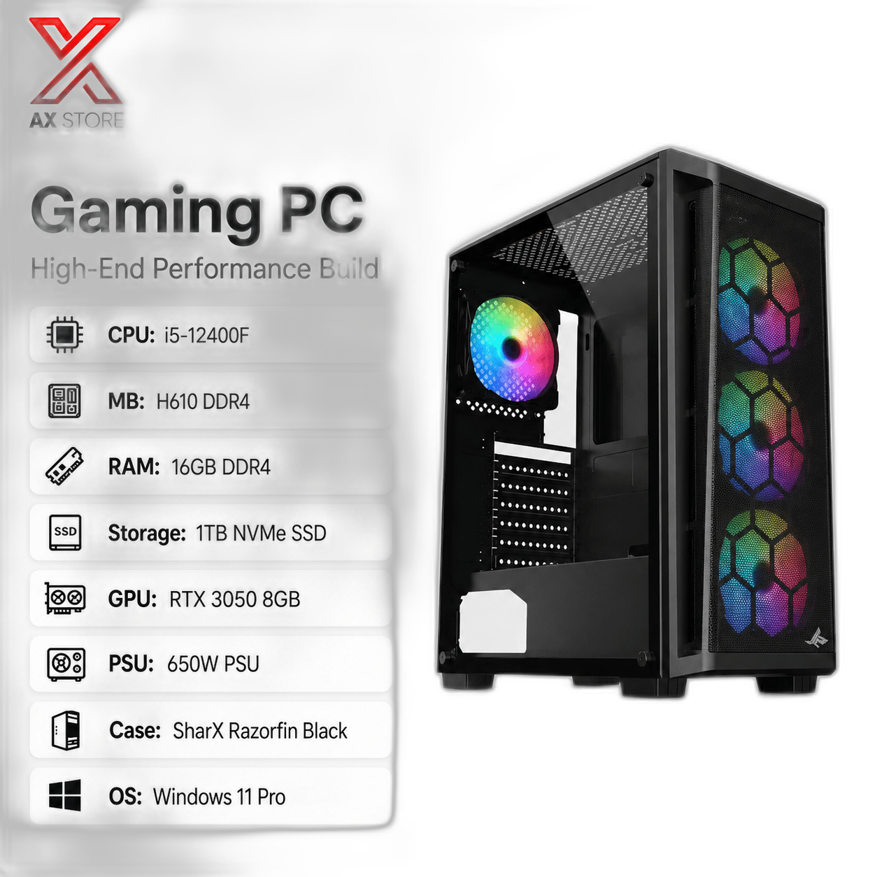 RTX 3050 Gaming PC, Intel i5-12400F