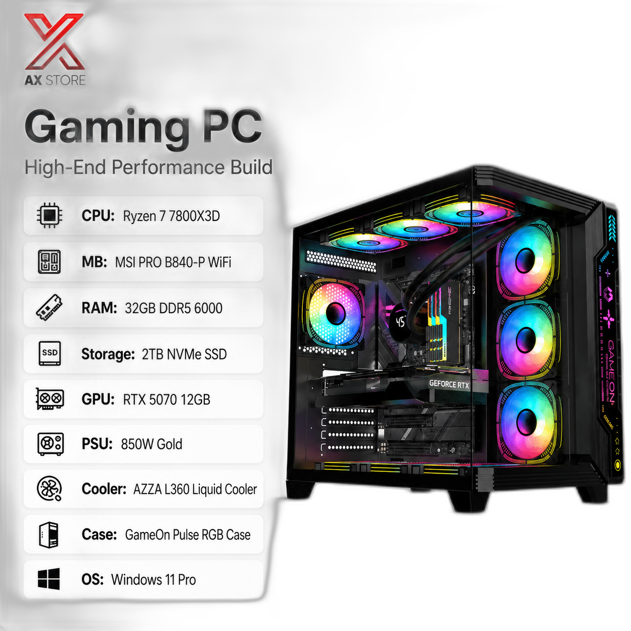 RTX 5070 Gaming PC, AMD Ryzen 7 7800X3D
