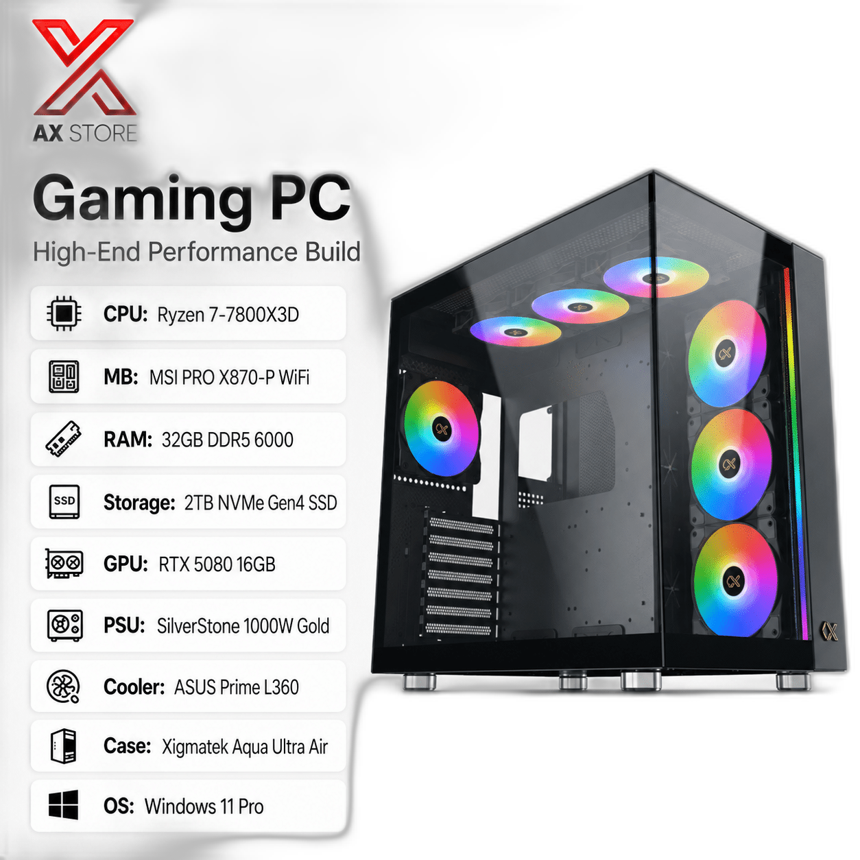 RTX 5080 Gaming PC, AMD Ryzen 7 7800X3D