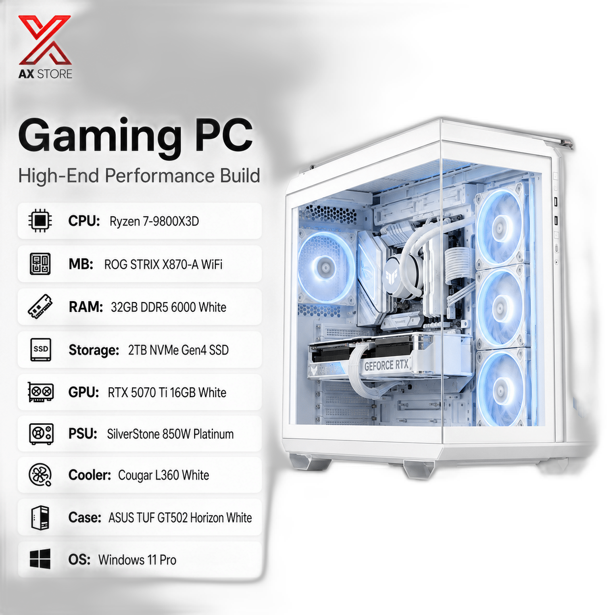 RTX 5070 Ti Gaming PC, Ryzen 7 9800X3D