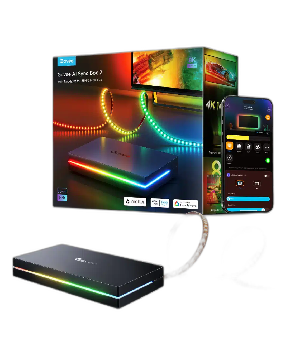 Govee AI Sync Box 2 HDMI 2.0 4K Light Sync for 55-65 Inch TVs