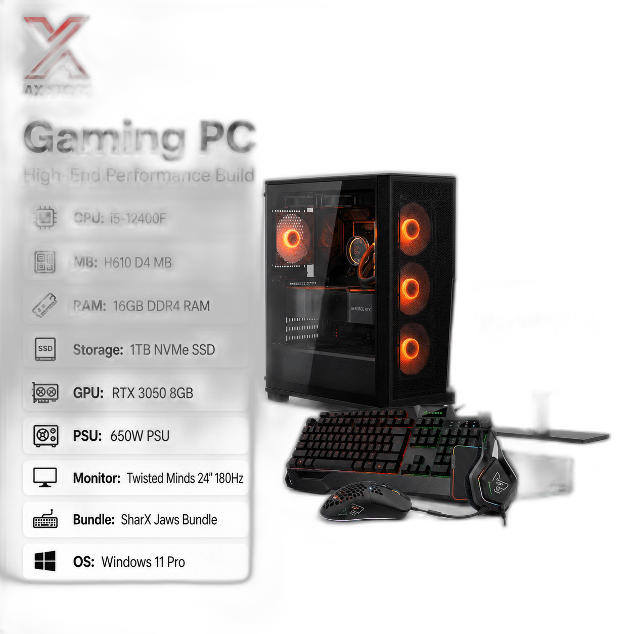 RTX 3050 Gaming PC, i5-12400F + 24 inch Monitor