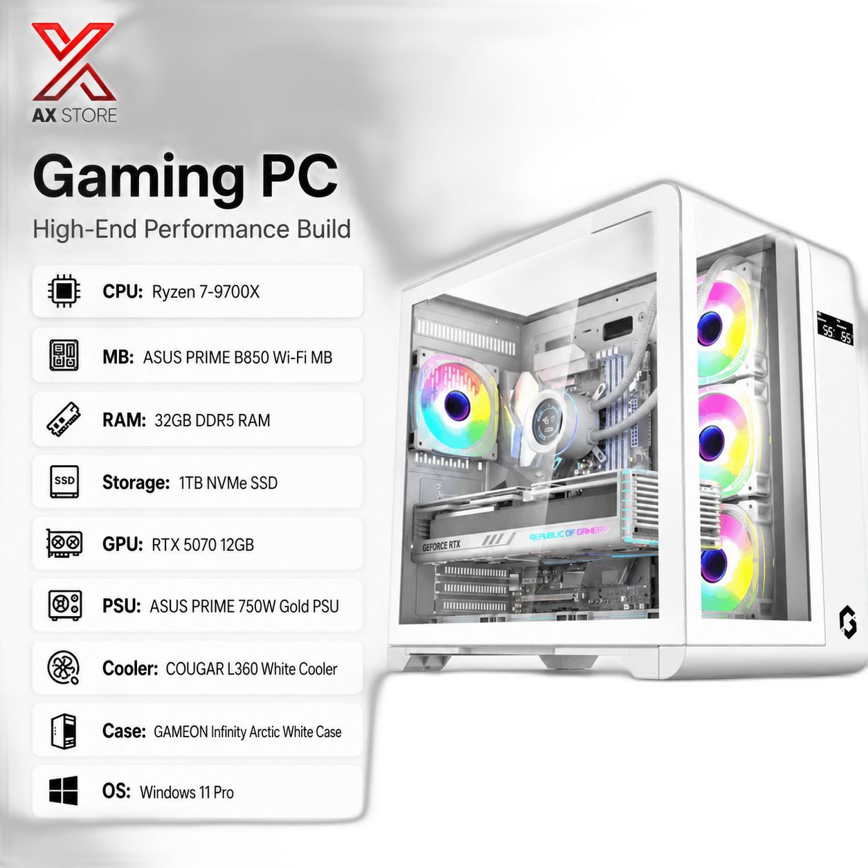 RTX 5070 Gaming PC, Ryzen 7-9700X