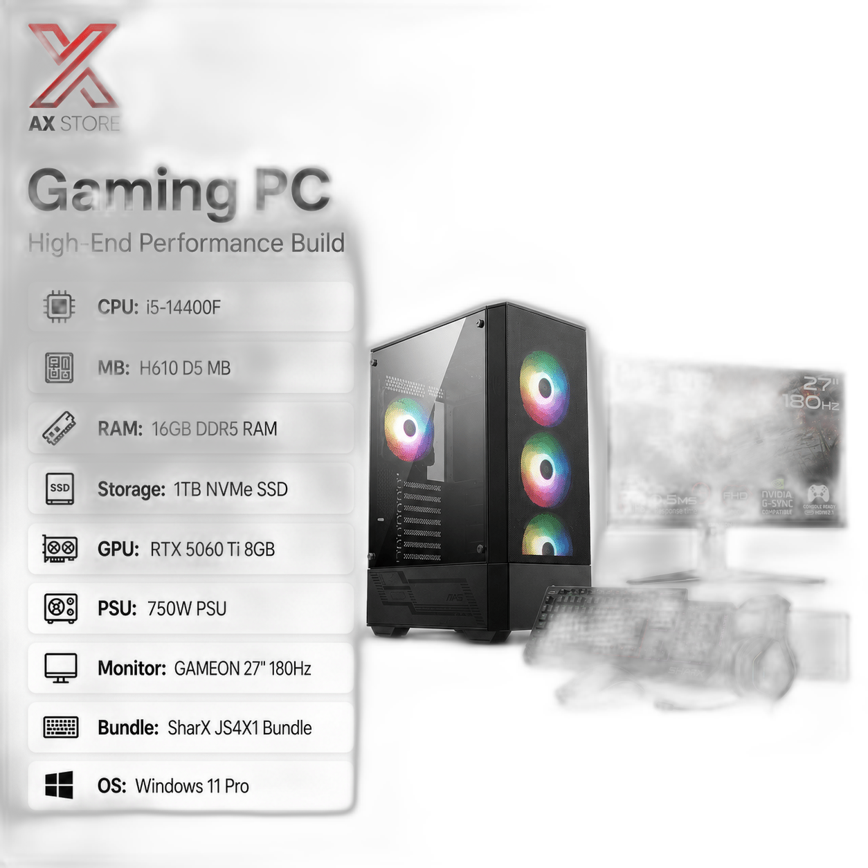 RTX 5060 Ti Gaming PC, Intel i5-14400F Bundle