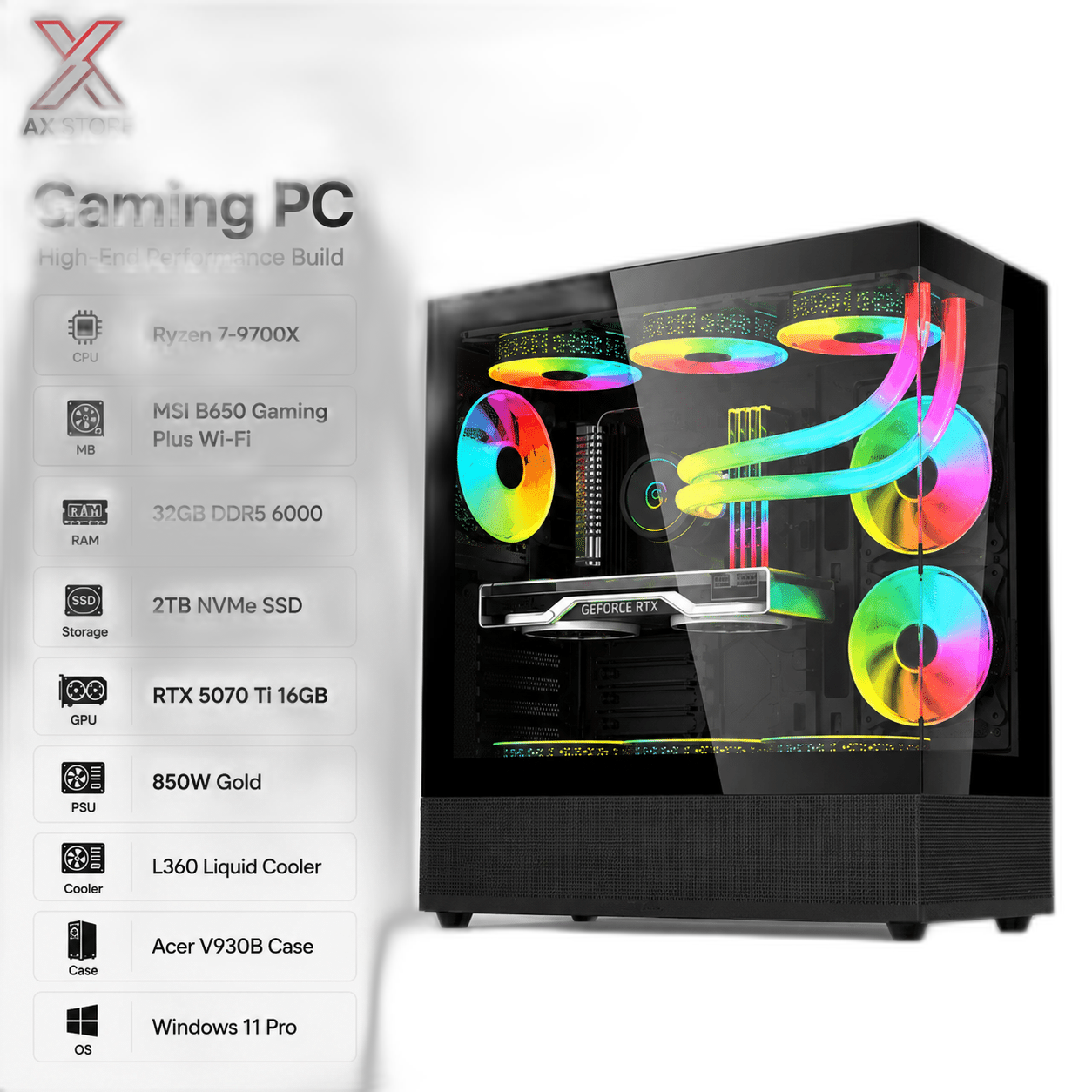 RTX 5070 Ti Gaming PC, AMD Ryzen 7 9700X