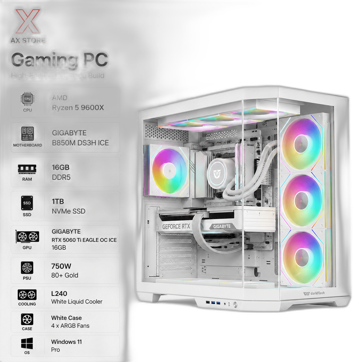 RTX 5060 Ti Gaming PC, Ryzen 5 9600X