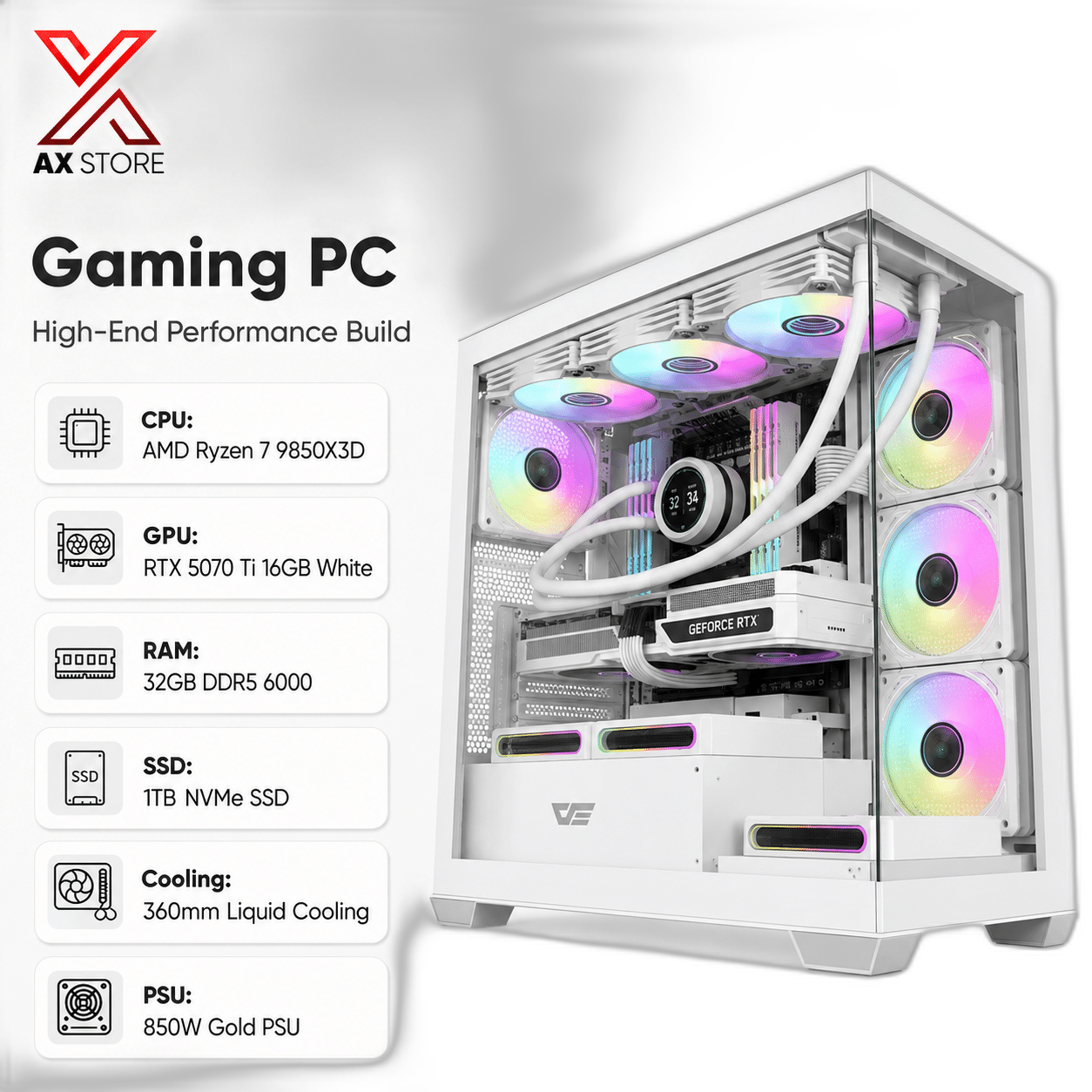 RTX 5070 Ti Gaming PC, AMD Ryzen 7 9850X3D