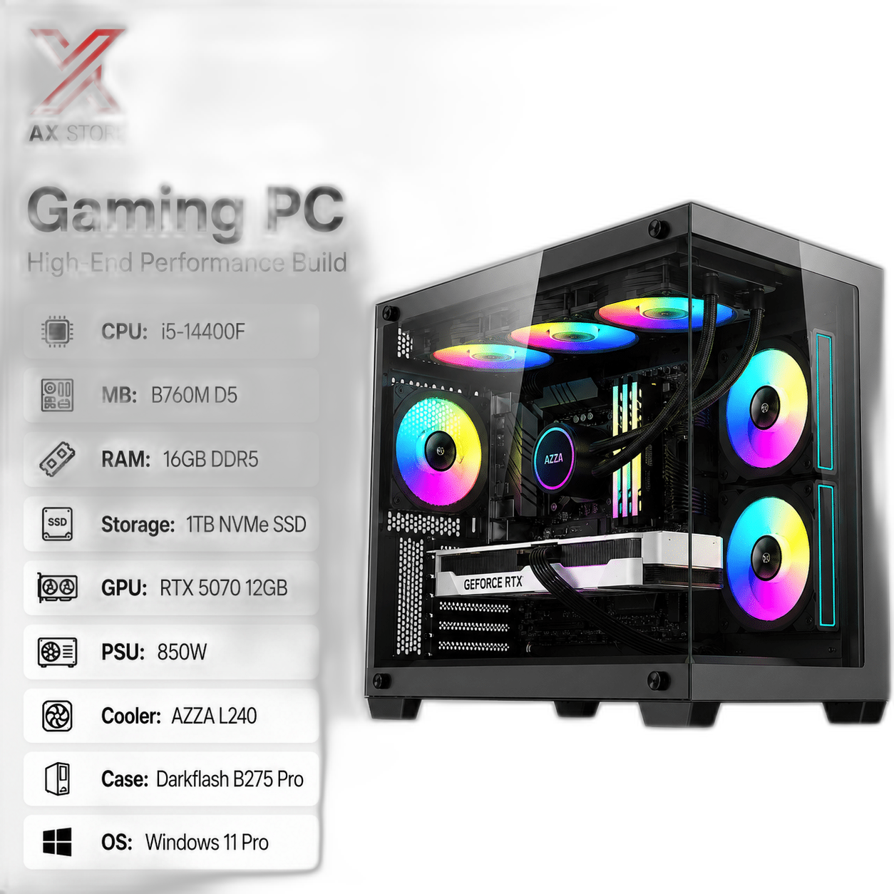RTX 5070 Gaming PC, Core i5-14400F