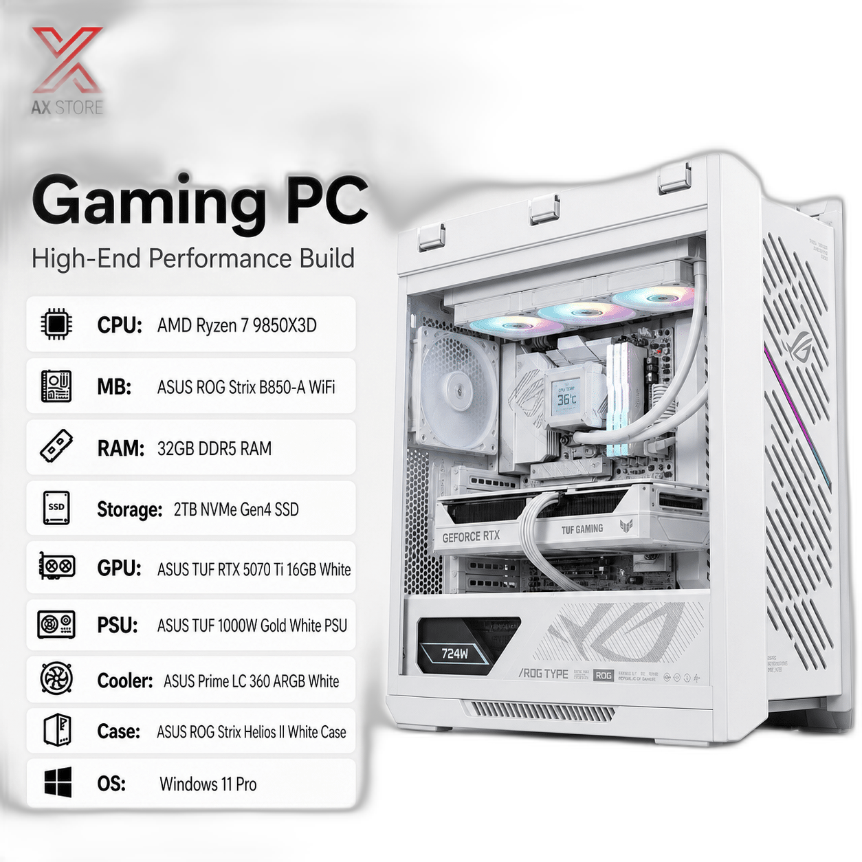 RTX 5070 Ti Gaming PC, Ryzen 7 9850X3D
