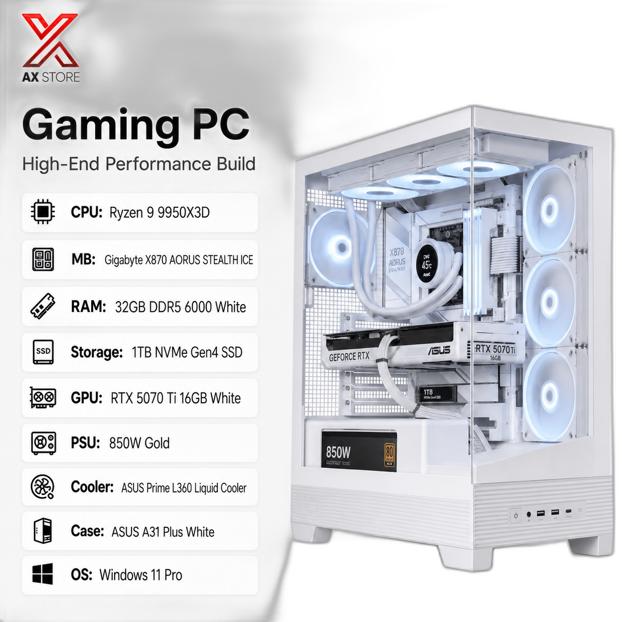 RTX 5070 Ti Gaming PC, Ryzen 9 9950X3D