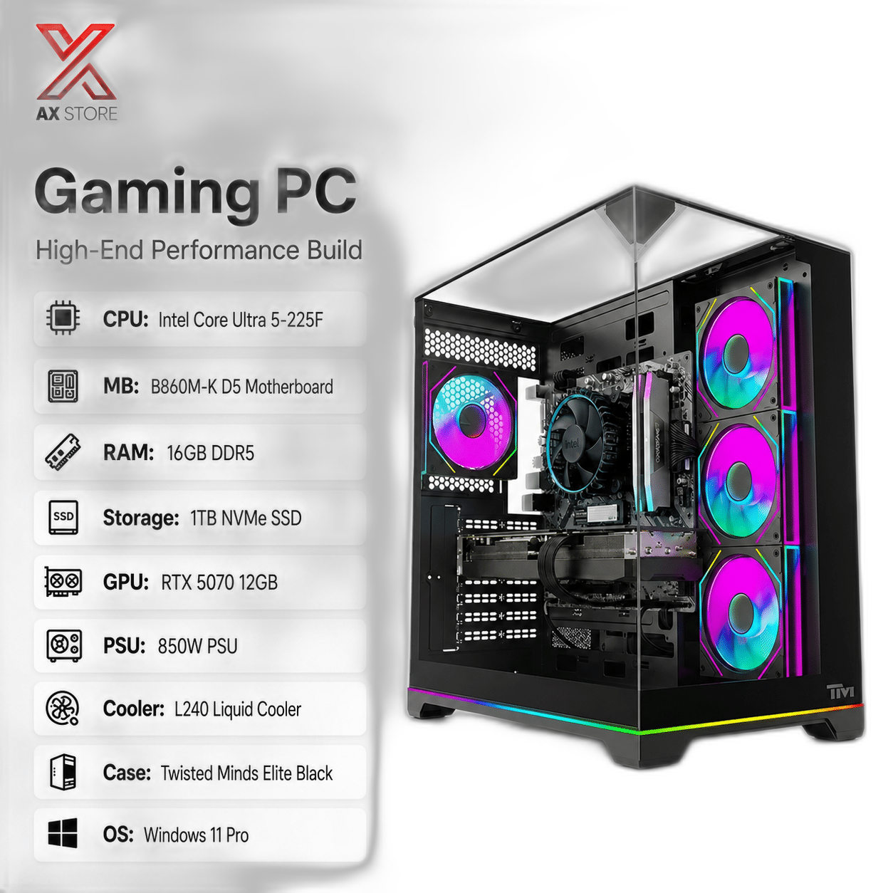 RTX 5070 Gaming PC, Intel Core Ultra 5-225F