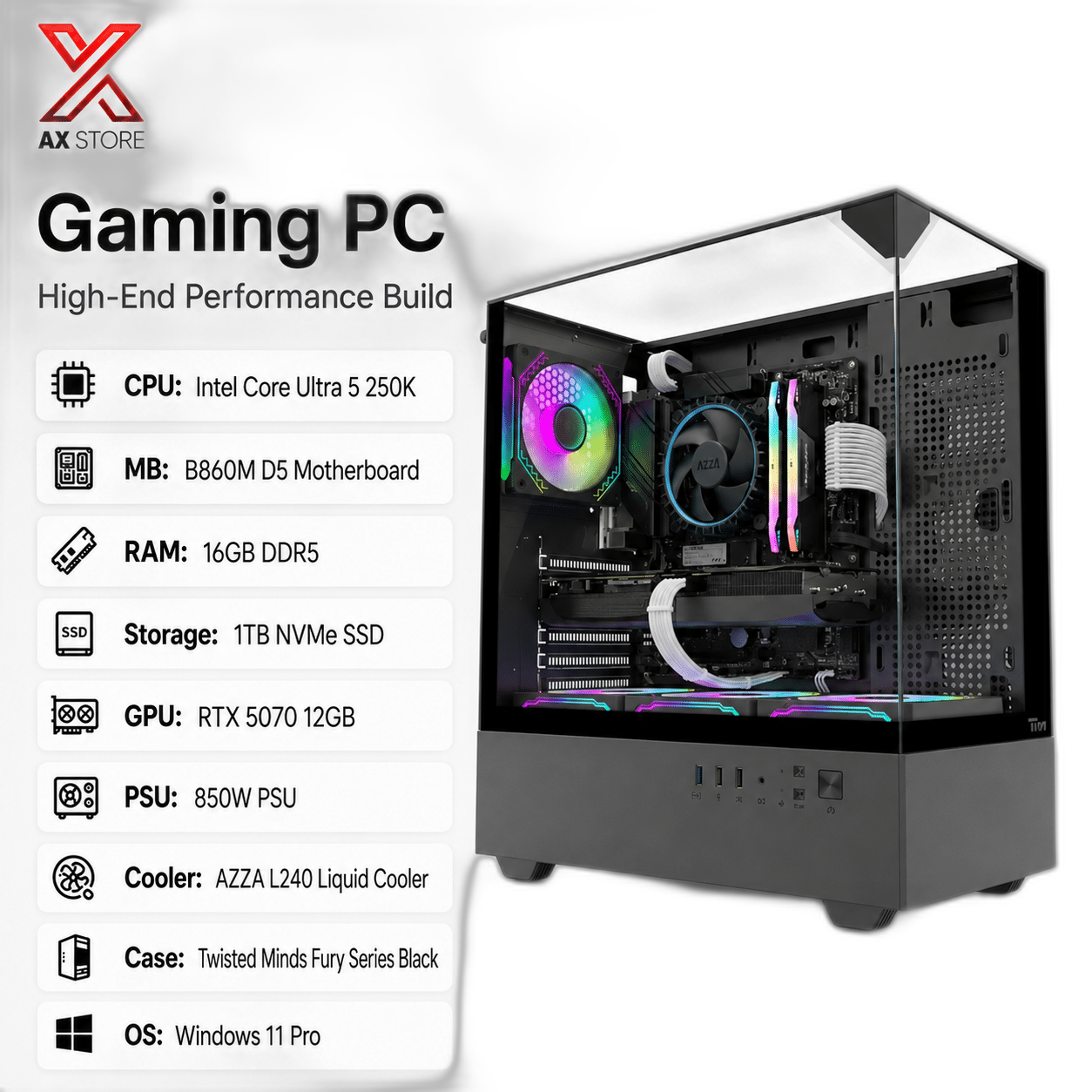RTX 5070 Gaming PC, Intel Core Ultra 5 250K