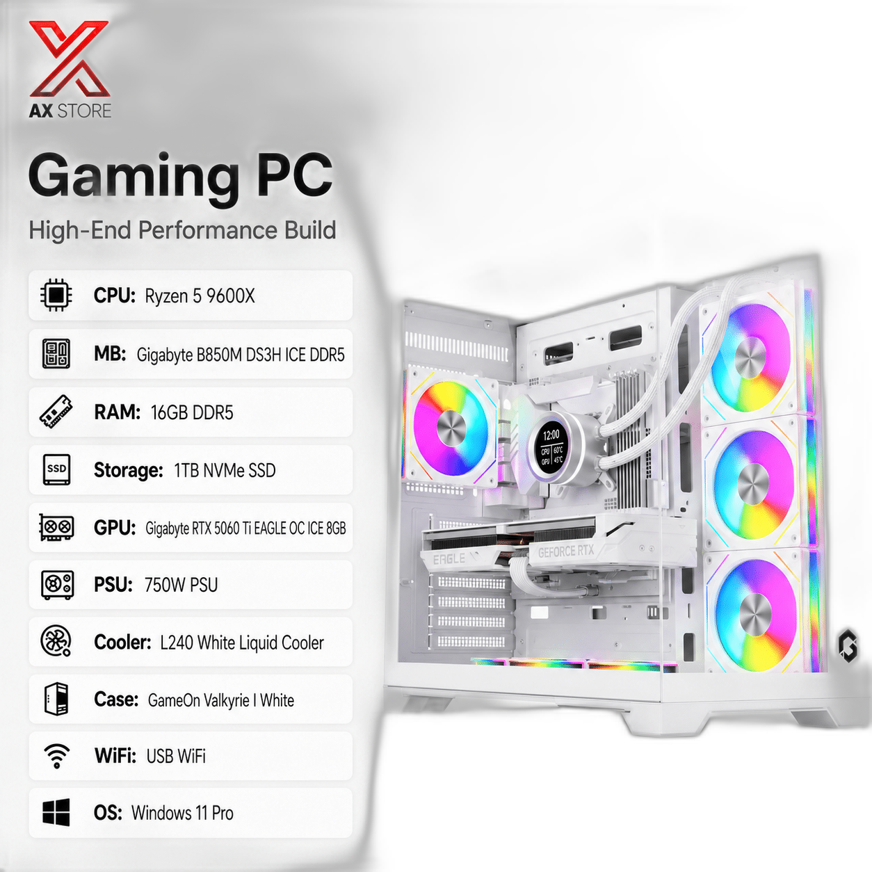 RTX 5060 Ti Gaming PC, Ryzen 5 9600X