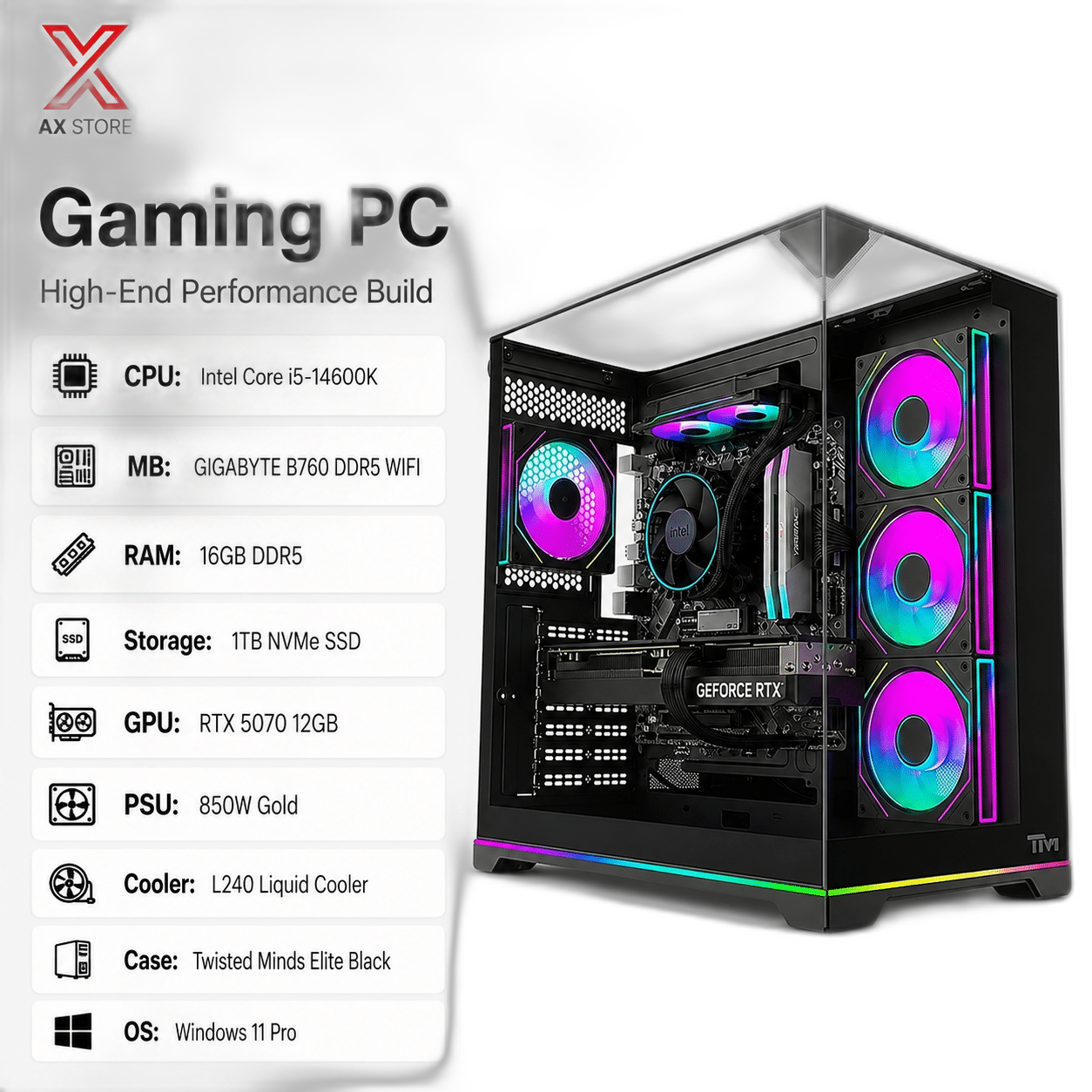 RTX 5070 Gaming PC, Intel Core i5-14600K