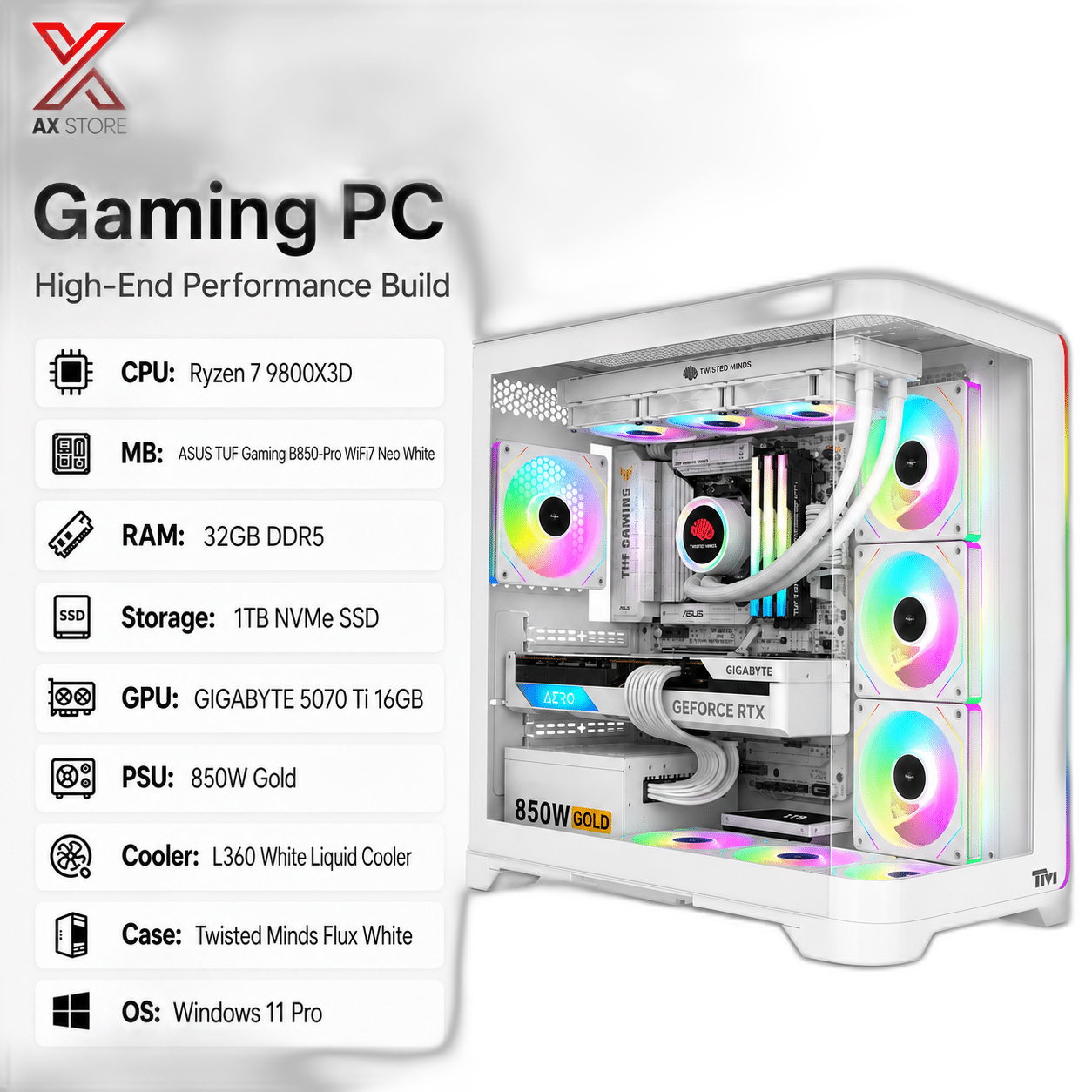 RTX 5070 Ti Gaming PC, Ryzen 7 9800X3D